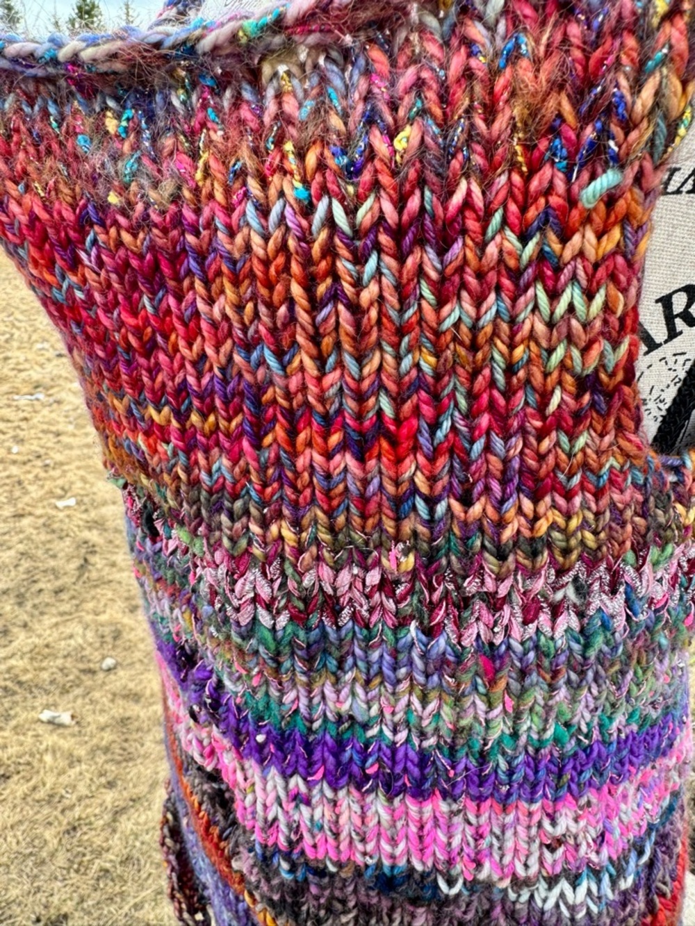 Multicolor Knit Tank Top - Women's Striped Yarn Tank with Destruction - Picture 13 of 17